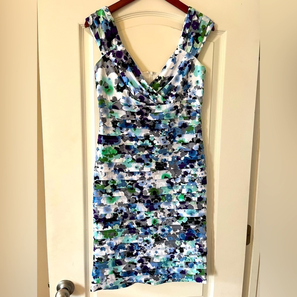 London Times White & Floral Print Polyester Dress Women’s Size 8